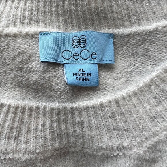 CeCe Light Gray Pearl Embellished Sweater Acrylic Blend Crewneck Womens Size XL - Picture 7 of 8